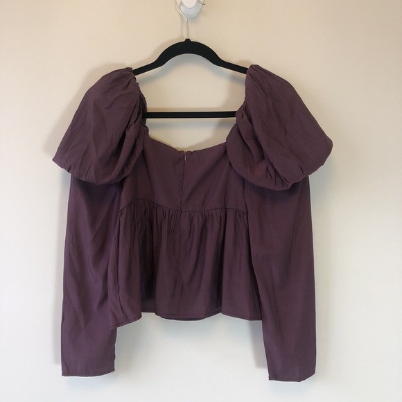 One Twelfth Puff Long Sleeve Cropped Blouse Plum Purple Cottagecore Medium NWOTs - Picture 7 of 9